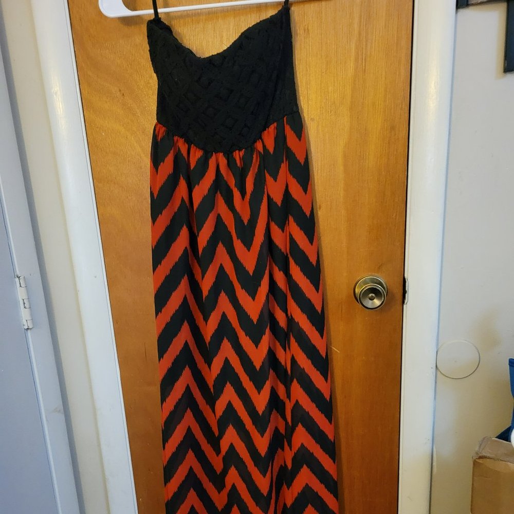 Cantata, Chevron Dress with Lace Top, Maxi, Small